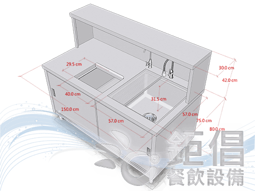 ODM-WD181220/客製化飲料吧檯/飲料工作台/手工洗槽水吧檯/瀝水洗槽水吧台/儲冰槽水吧台/五尺水吧台/保溫茶桶上架/訂製不銹鋼餐飲設備/訂做飲料店吧台/手搖茶飲店吧台